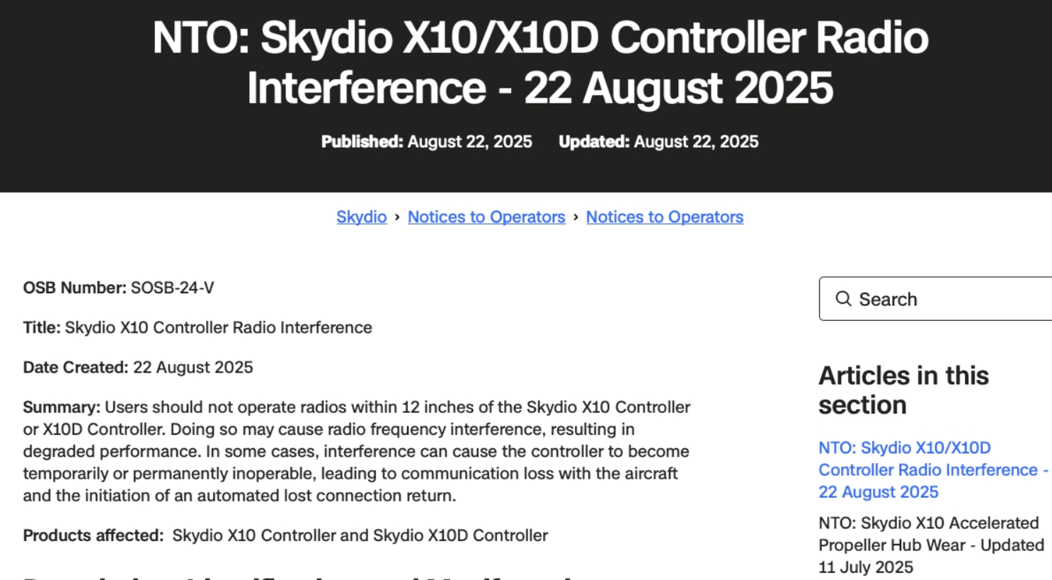 Skydio Drone Warning